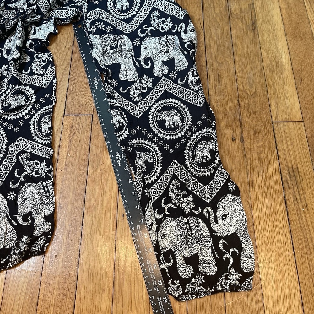Womens Small Bohemian Harem Pants Black White Elephant Festival Yoga Hippie - Picture 7 of 7